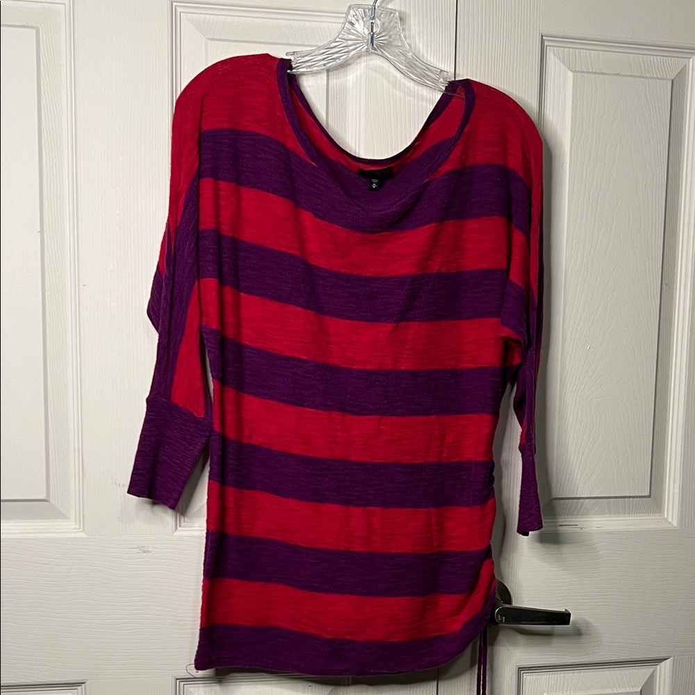 Express Red and Purple Striped Long Sleeve Top